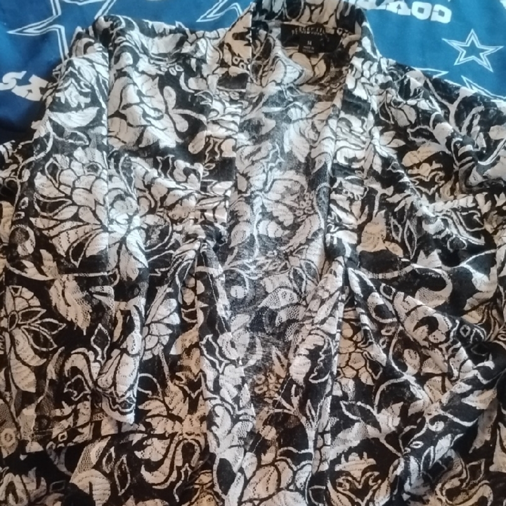 Perceptions Black and White Floral Lace Jacket